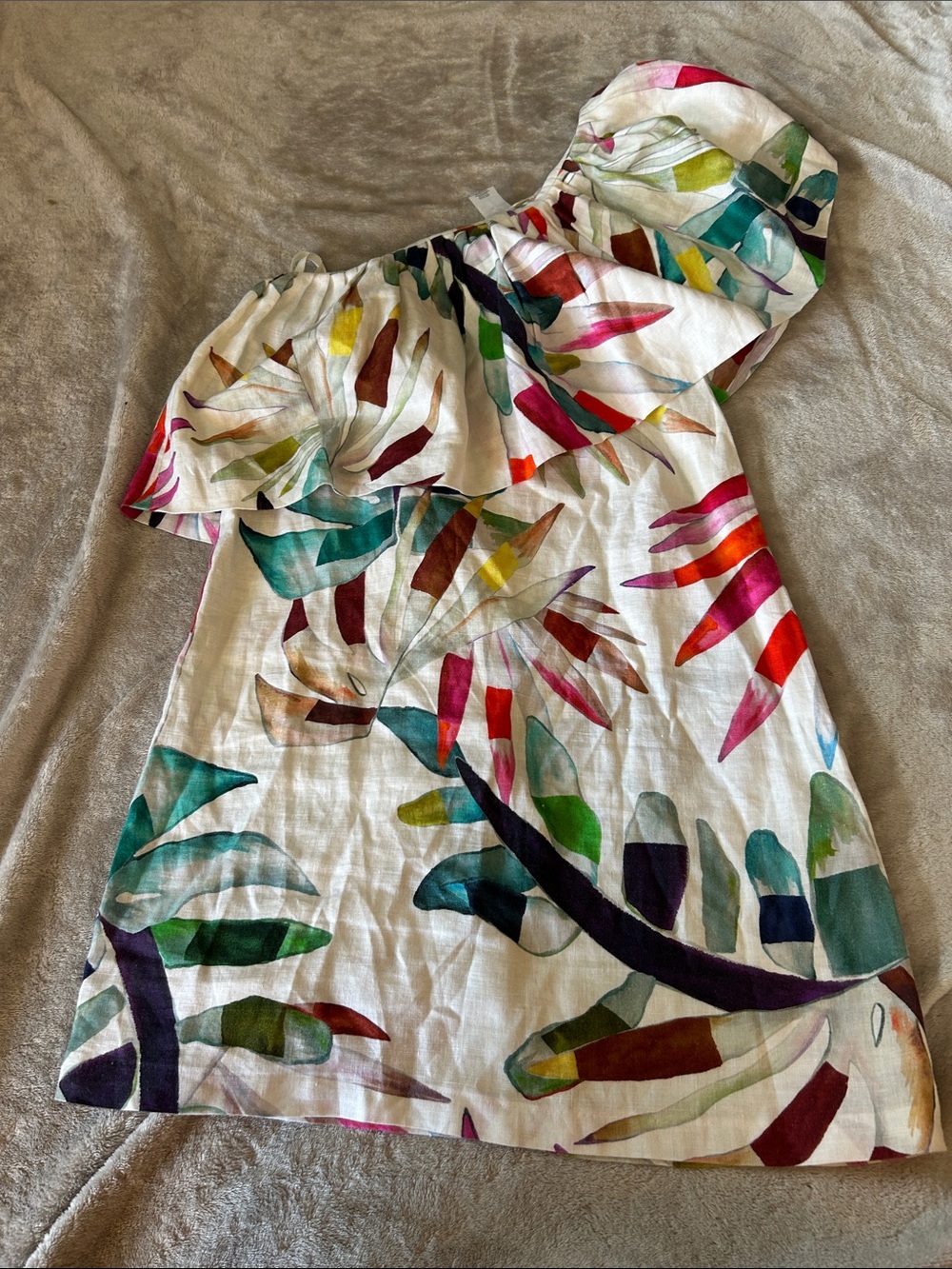 Mara Hoffman one shoulder linen leaf dress